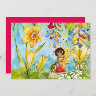 Fairy art watercolour girl's birthday party invitation