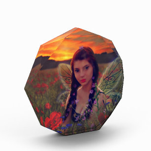 Fairy at Sunset in a field of poppies Fantasy Art Photo Block