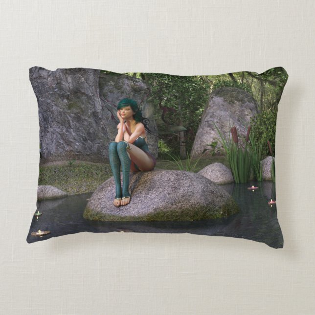 Fairy at the Enchanted Pond Accent Pillow (Back)