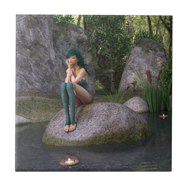 Fairy at the Enchanted Pond Ceramic Tile (Front)