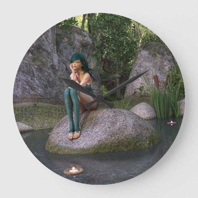 Fairy at the Enchanted Pond Large Clock (Front)