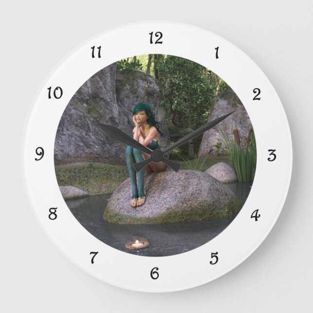 Fairy at the Enchanted Pond Large Clock (Front)