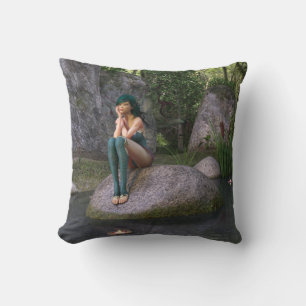 Fairy at the Enchanted Pond Throw Pillow
