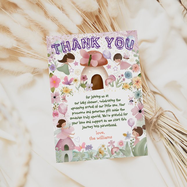 Fairy Baby Girl Shower Flower Tea Party  Thank You Card (Creator Uploaded)