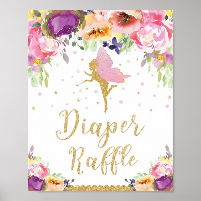 Fairy Baby Shower Diaper Raffle Baby Girl Poster (Front)