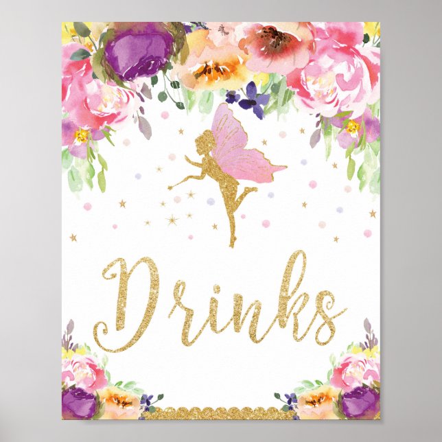Fairy Baby Shower Drinks Decoration Sign Baby Girl (Front)