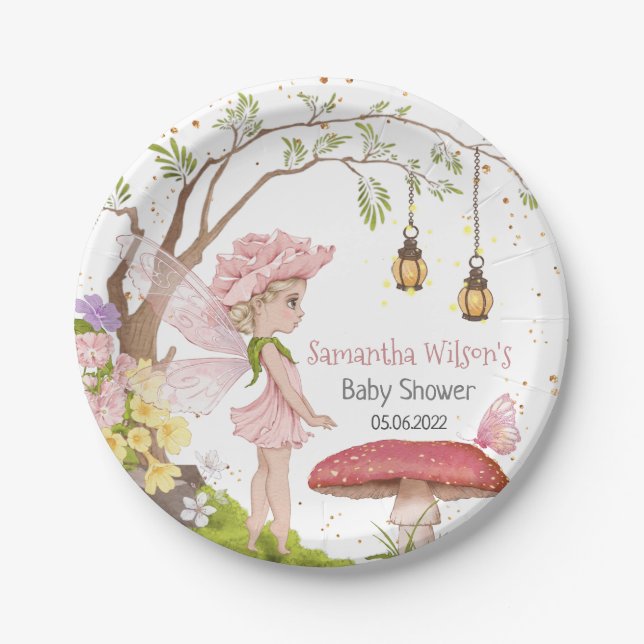 Fairy Baby Shower Floral Fairy Baby Shower Paper Plate (Front)