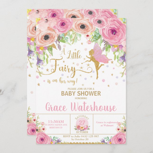 Fairy Baby Shower Invitation Floral Baby Shower (Front/Back)