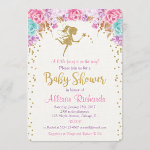 Fairy baby shower invitation pink and gold