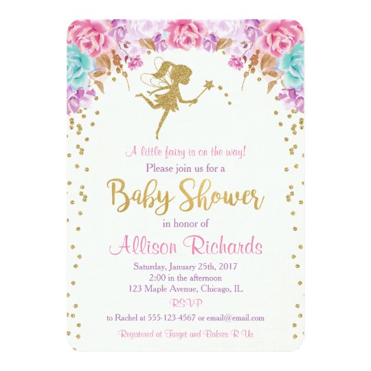 Fairy baby shower invitation pink and gold | Zazzle.com.au