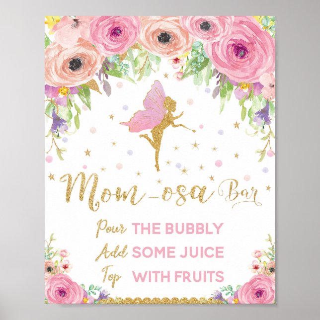 Fairy Baby Shower Mimosa Bar Sign Baby Girl Floral (Front)