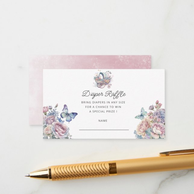Fairy Baby Stroller Diaper Raffle Ticket Enclosure Card (Front/Back In Situ)