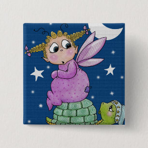 Fairy Baby wakes up Mr. Turtle 15 Cm Square Badge