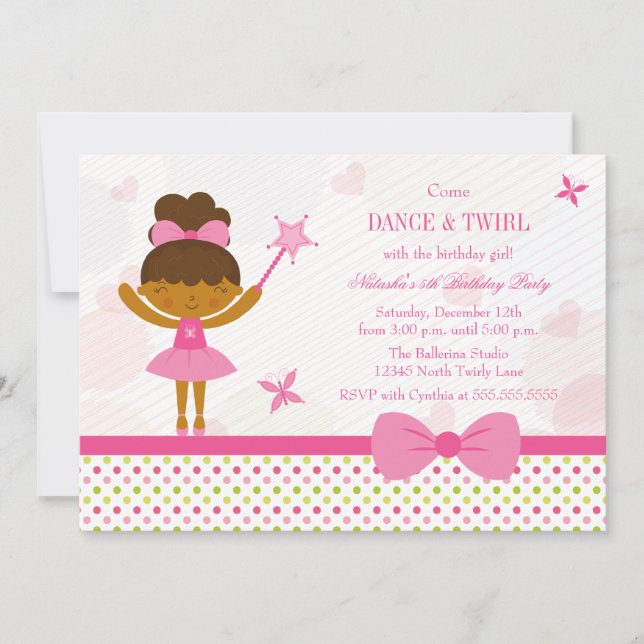Fairy ballerina girl's birthday party invitation (Front)