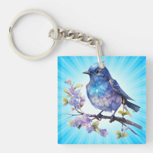 Fairy Bird Flowers watercolor Clipart-73611 Key Ring