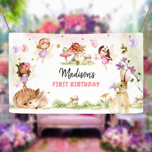 Fairy Birthday 1st Enchanted Forest Girl Floral Banner