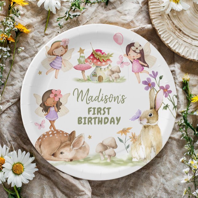 Fairy Birthday 1st Enchanted Forest Girl Floral Paper Plate (Creator Uploaded)