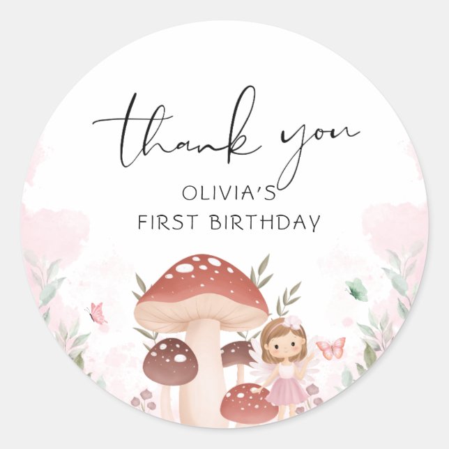 Fairy Birthday, Enchanted Whimsical Garden Forest  Classic Round Sticker (Front)