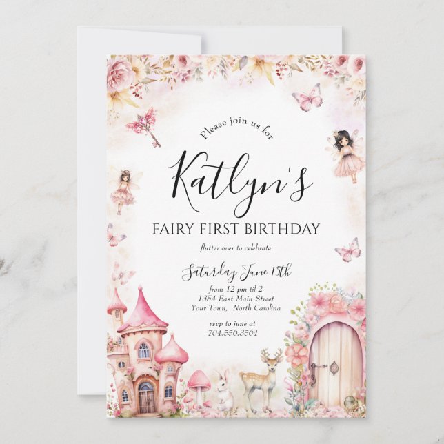 Fairy Birthday Invitation, Enchanted Garden Invite (Front)