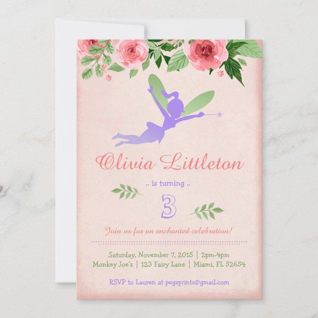 Fairy Birthday Invitations - Fairy Birthday Party (Front)