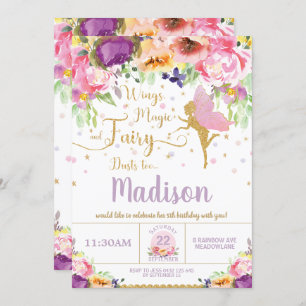 Fairy Birthday Invitations Purple Floral Whimsical