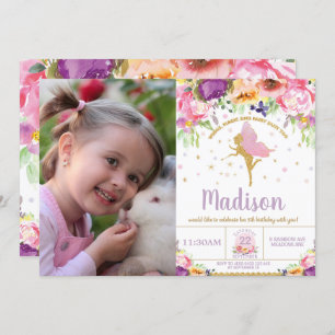 Fairy Birthday Invitations Purple Floral Whimsical
