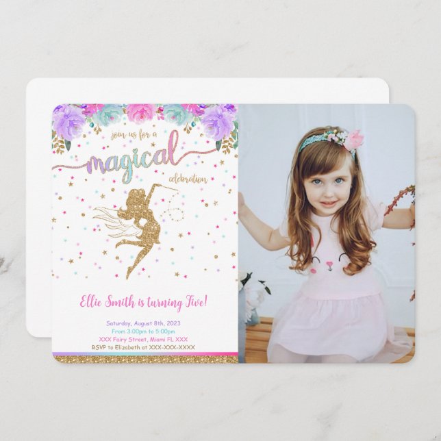 Fairy Birthday Photo Invitation (Front/Back)
