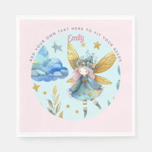 Fairy Birthday Teal Gold Pink Princess Fairytale Napkin