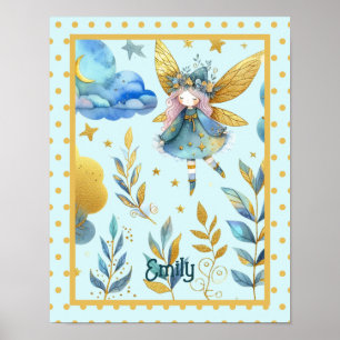 Fairy Birthday Teal Gold Pink Princess Fairytale Poster