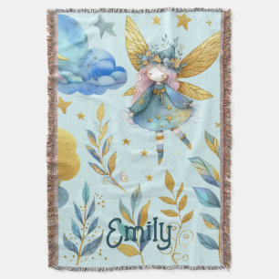 Fairy Birthday Teal Gold Pink Princess Fairytale Throw Blanket