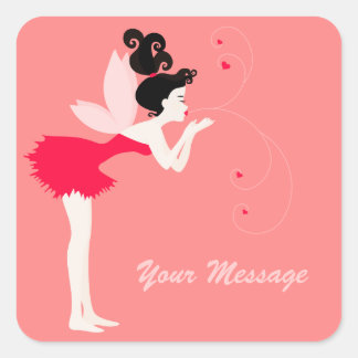 Fairy blowing heart kisses square sticker