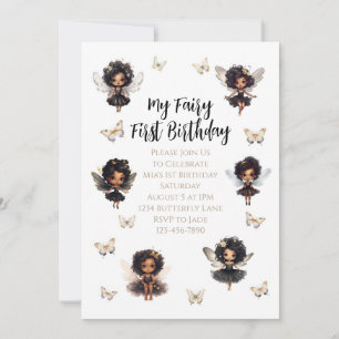 Fairy Butterfly Birthday Invitation Afro Fairy