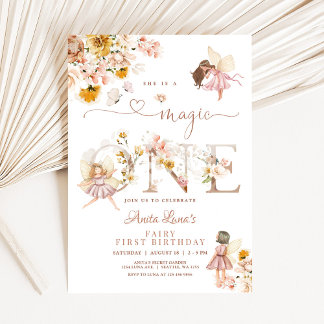 Fairy Butterfly Magical Wildflower 1st Birthday Invitation