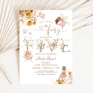 Fairy Butterfly Magical Wildflower 5th Birthday Invitation