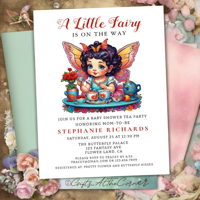Fairy Butterfly Tea Red Rose Baby Shower Quotes Invitation (Creator Uploaded)
