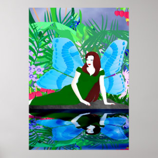 Fairy by a pond poster