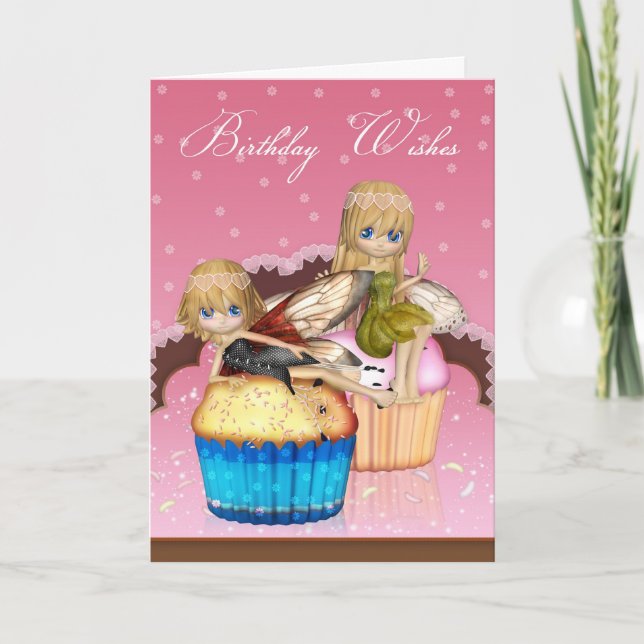 Fairy Cake Birthday Greeting Card (Front)