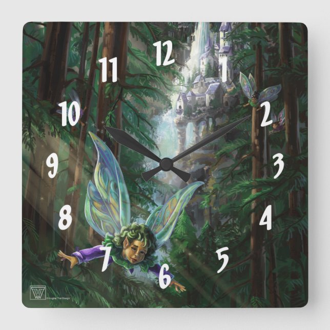 Fairy Castle Forest Square Wall Clock (Front)