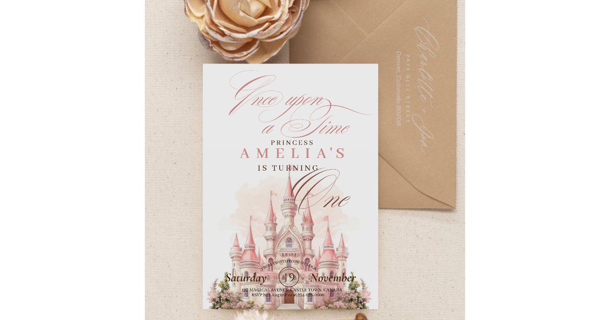 Fairy Castle Princess Pink 1st Birthday Party Invitation | Zazzle