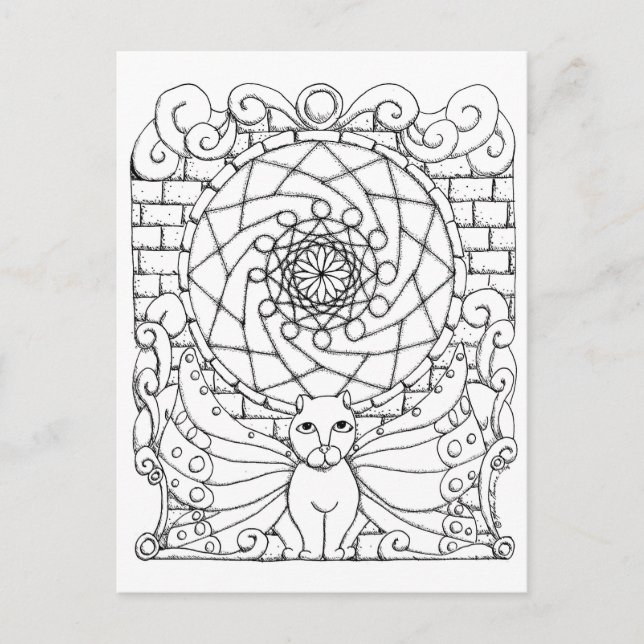 Fairy Cat and Rose Window Postcard (Front)