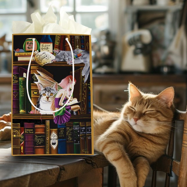 Fairy Cats Books Library Fantasy Medium Gift Bag (Creator Uploaded)