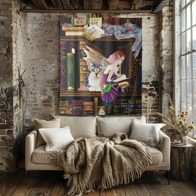Fairy Cats Books Library Fantasy Tapestry (Creator Uploaded)