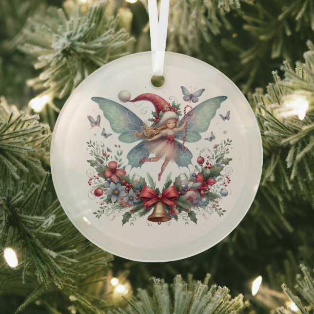 Fairy Christmas Butterfly  Glass Tree Decoration (Insitu)