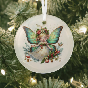 Fairy Christmas Butterfly Glass Tree Decoration
