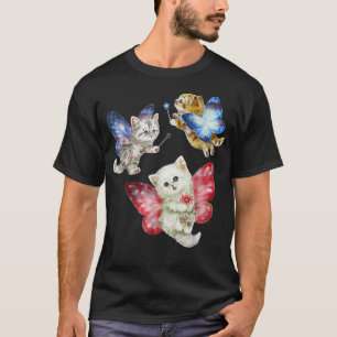 Fairy Cute Cats Kitten Fly A Butterfly Cat Kitten  T-Shirt