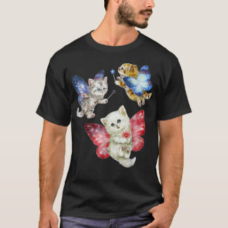 Fairy Cute Cats Kitten Fly A Butterfly Cat Kitten  T-Shirt