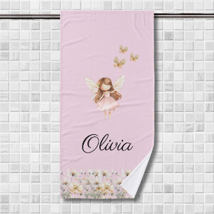 Fairy Cute Garden Enchanted Personalised Name Girl Bath Towel