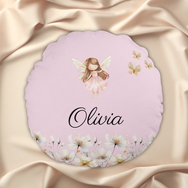 Fairy Cute Garden Enchanted Personalised Name Round Cushion (Creator Uploaded)