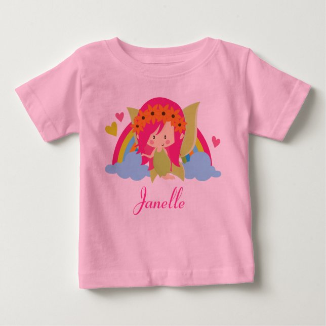 Fairy Cute Rainbow Girls Personalised Baby T-Shirt (Front)