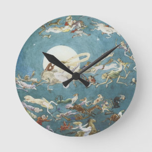 Fairy Dance Around The Moon Round Clock